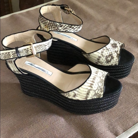 Brian Atwood Embossed Leather Platform Sandals. - Picture 1 of 5